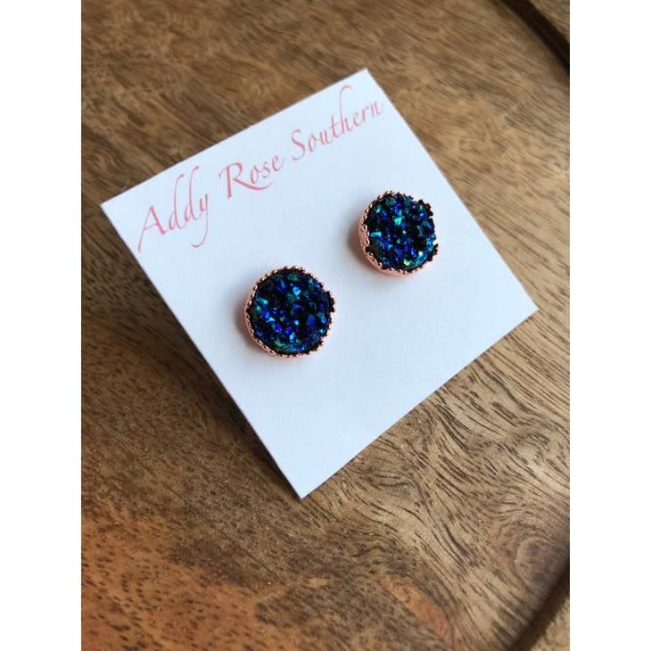 Iridescent Blue Druzy Stud Earrings 12mm