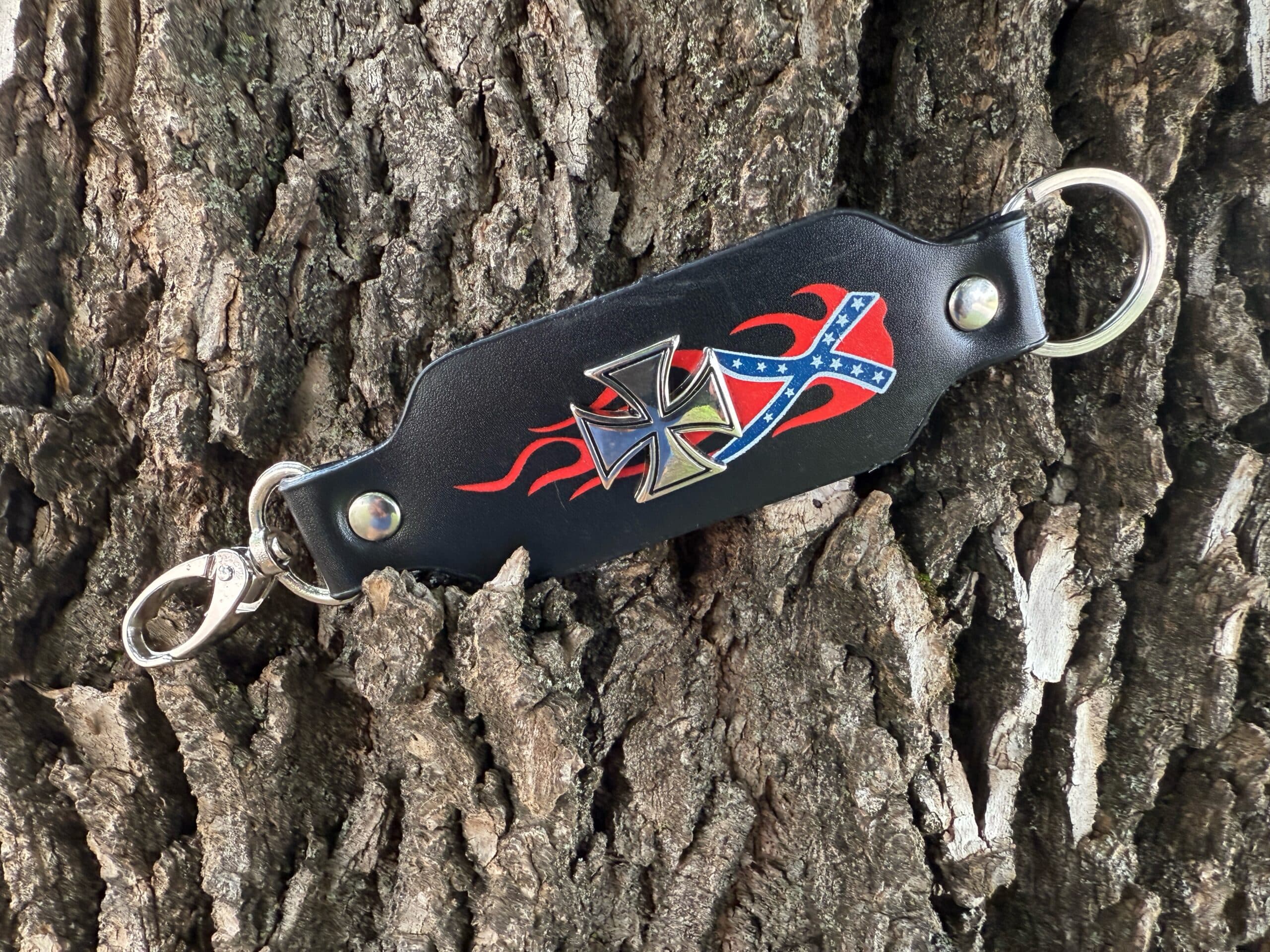 Confederate Cross Leather Keychain