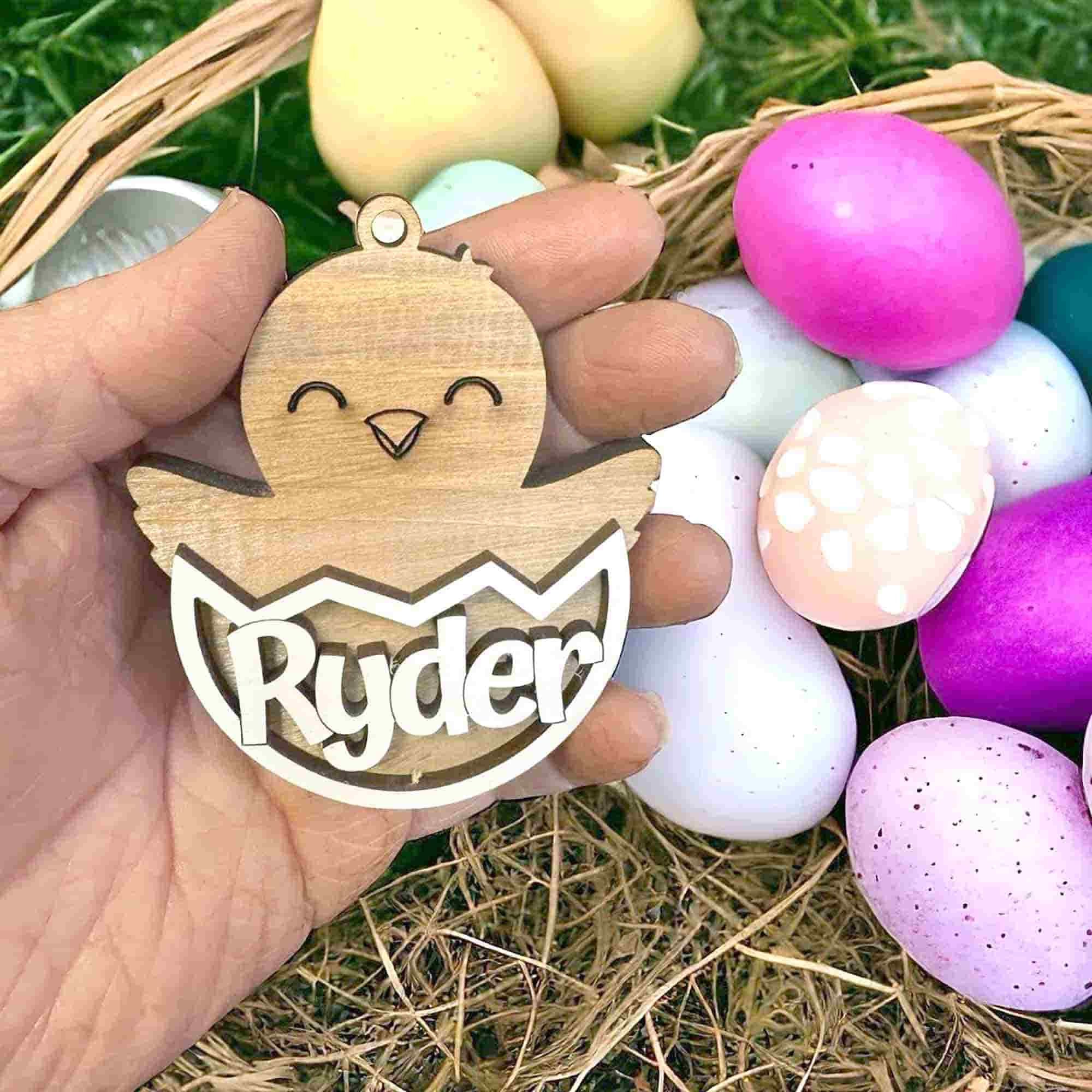 Customized Baby Chick Easter Tag Made from Reclaimed Wood (Easter basket tag)