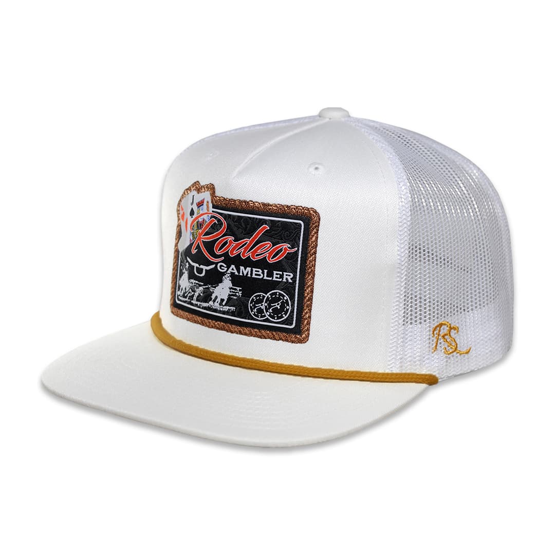 RopeSmart Rodeo Gambler Patch White Trucker Cap