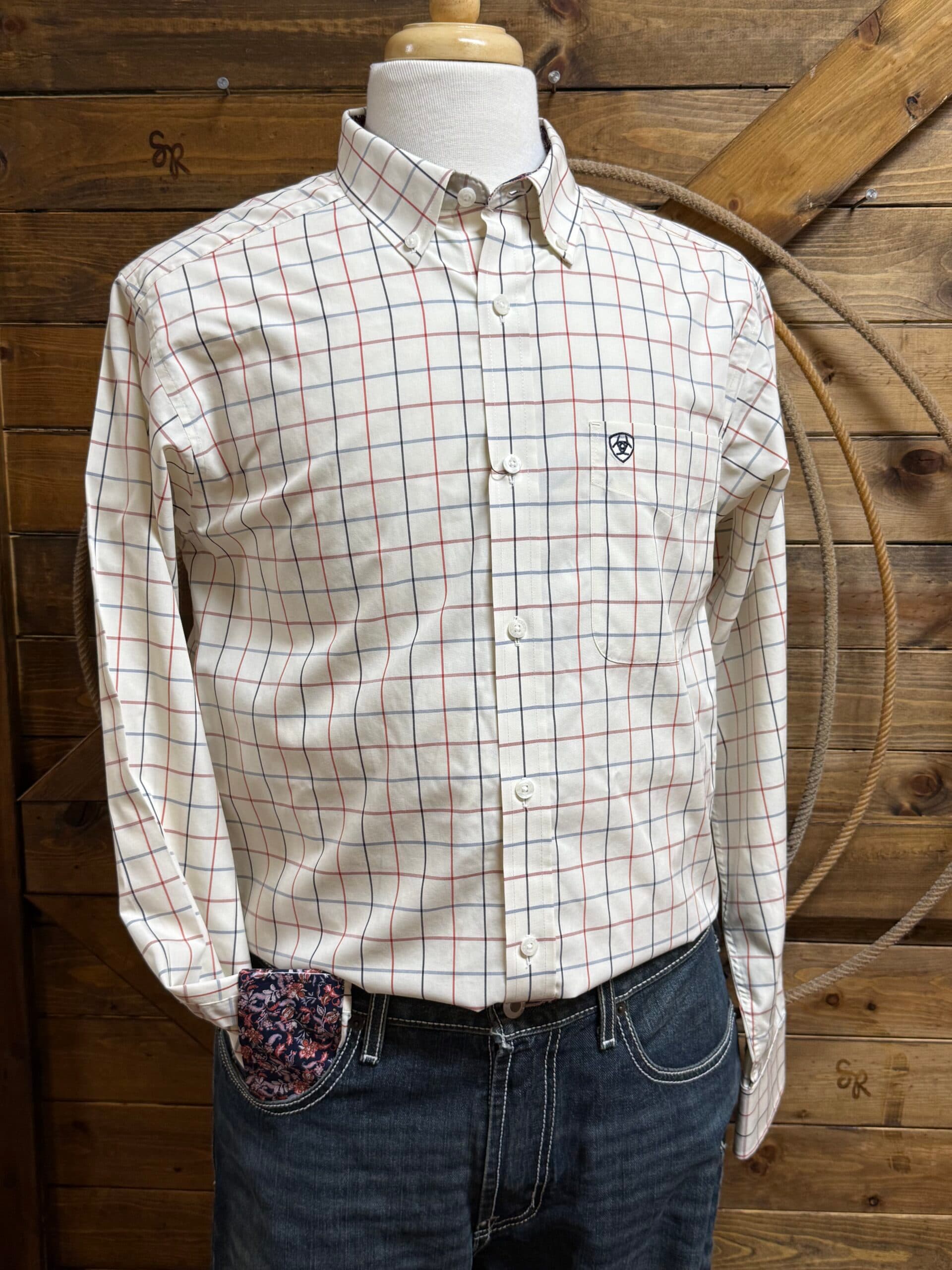 Mens Ariat Classic L/S Button Down-Arctic Wolf Window