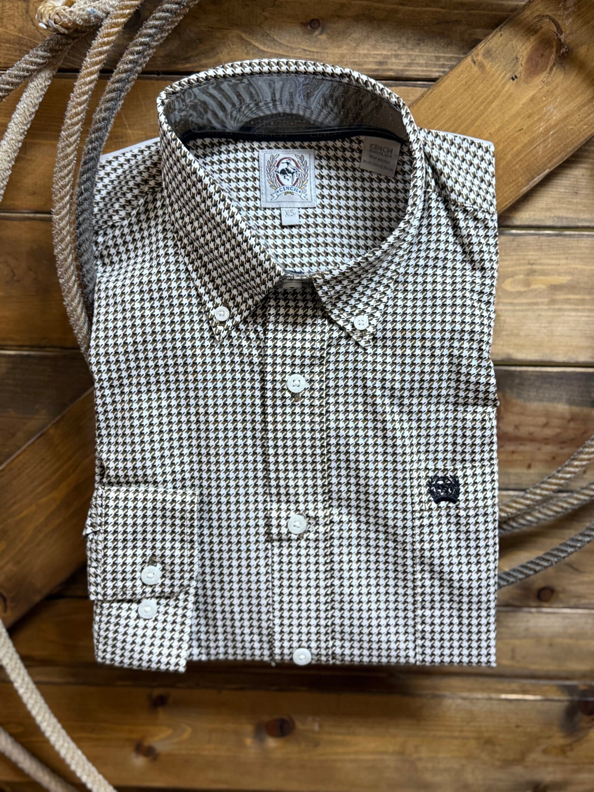 Mens Cinch Classic L/S Button Down-Brown Houndstooth