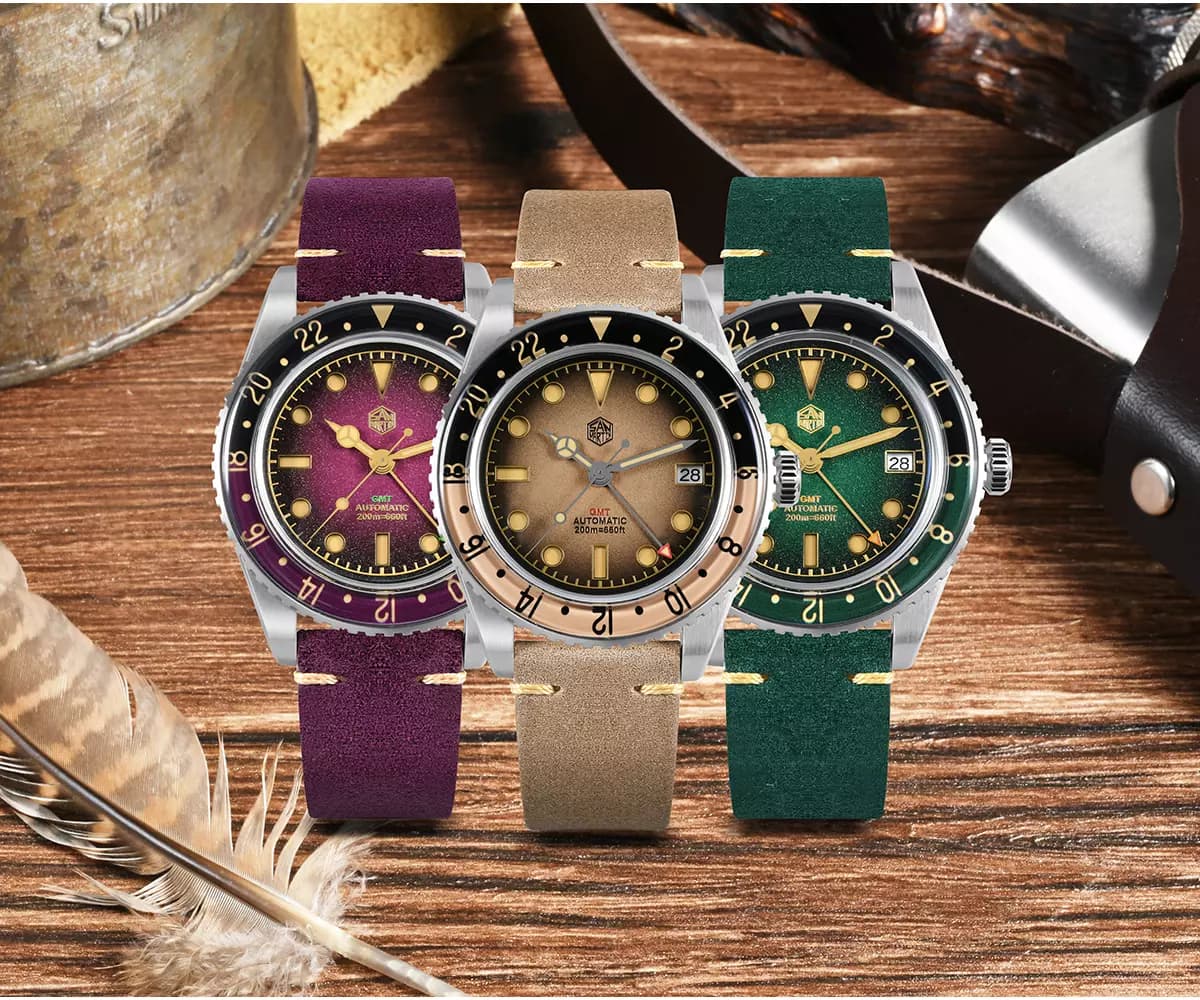 San Martin Watches New SN0134-G1 40mm NH34 Movement GMT Mechanical Watch C3 Lume Gradient Dial 200M Water Resistant