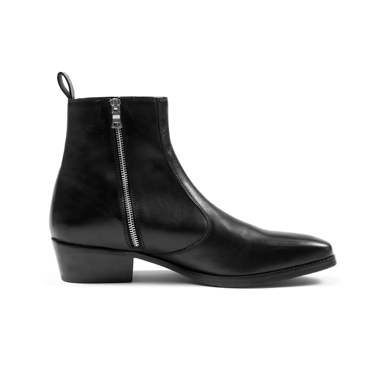 Richards – Wide Width – Black Leather Zip Boots