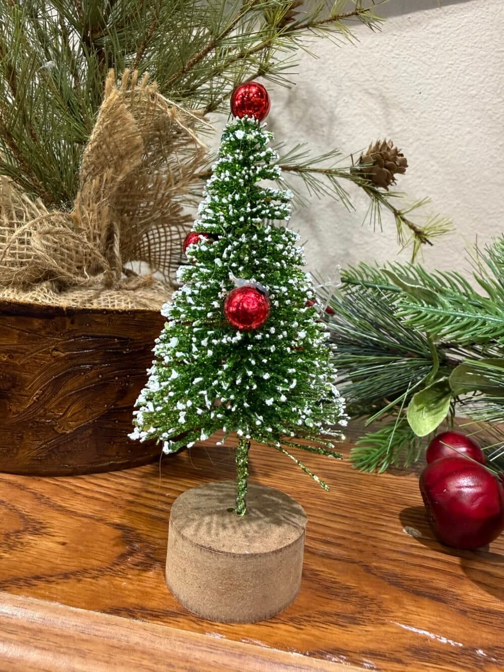 Snowy Vintage Bottle Brush Tree
