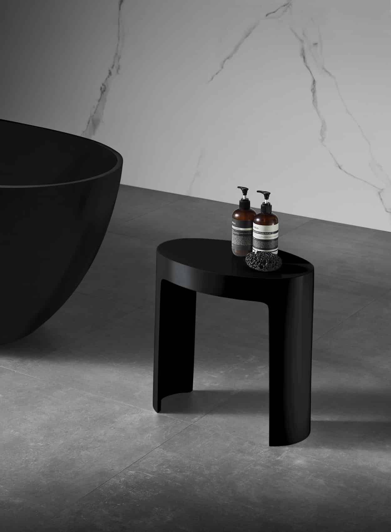 True Solid Surface Bath Stools – Matte Black Interior & Exterior 19.63” x 9.84” x 16.9”