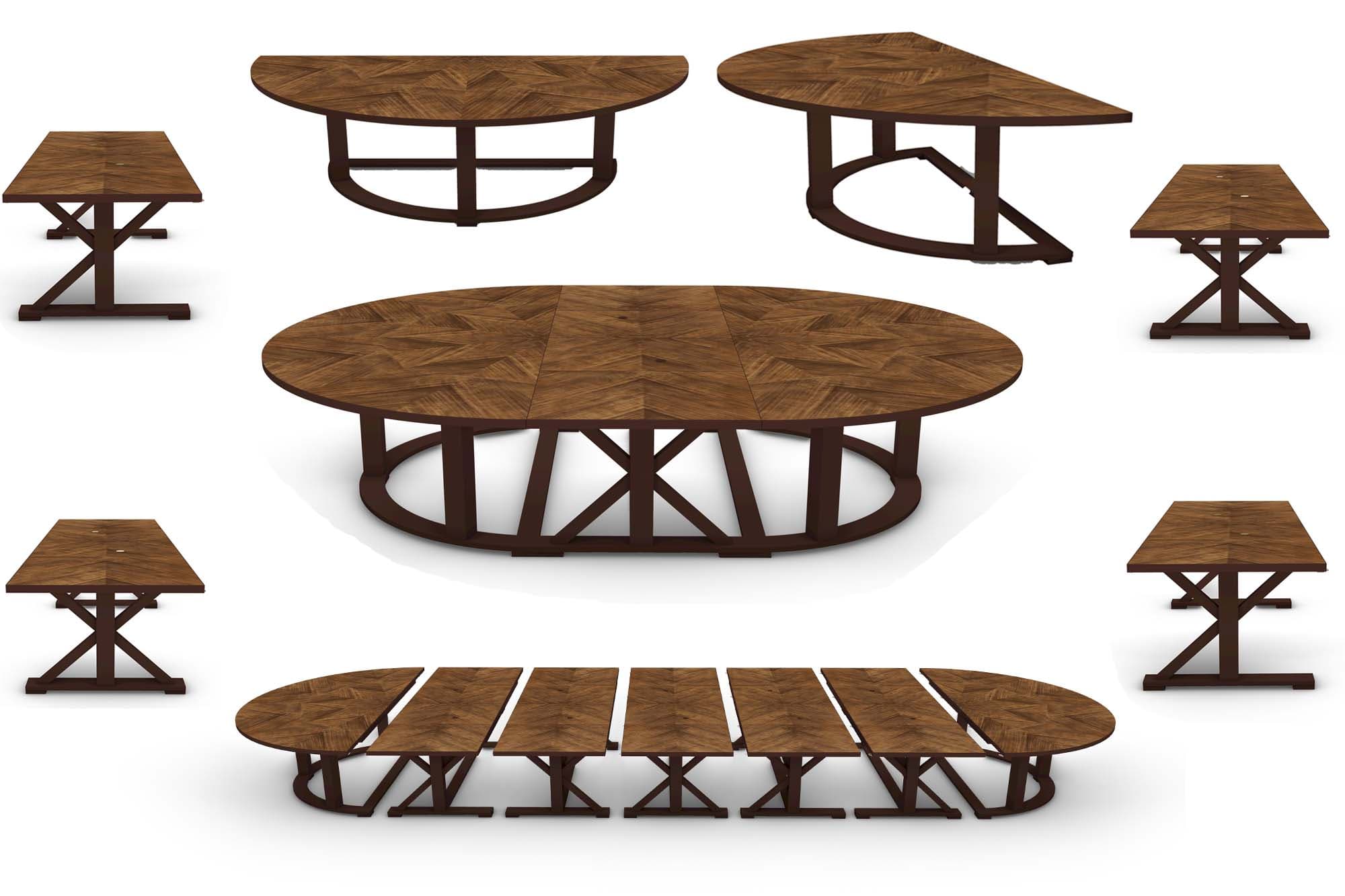 Large Round Modular Dining Table for a Great Room – 7PC SET