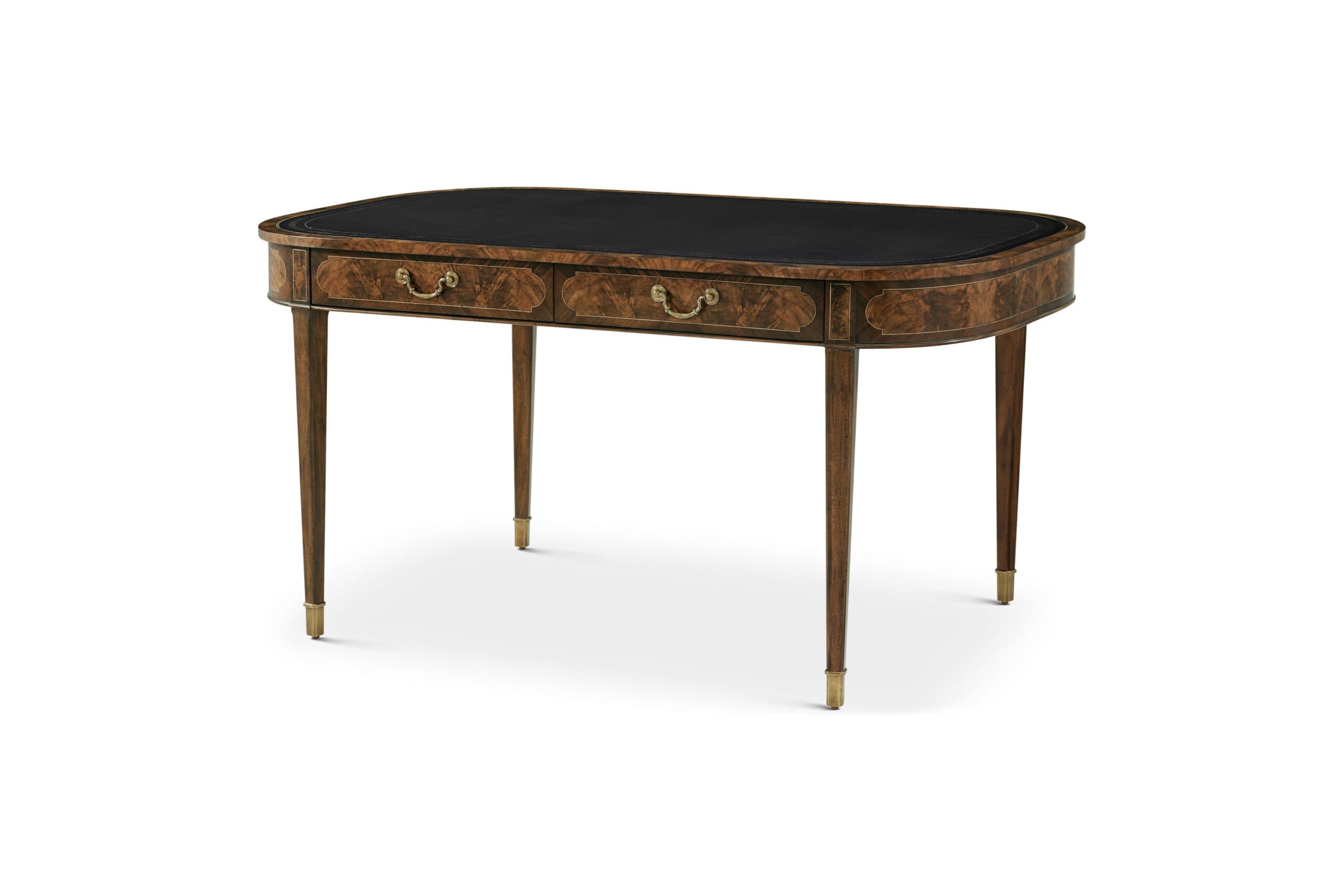 Walnut Writing Table with Crotch Veneer and Pedestal Base