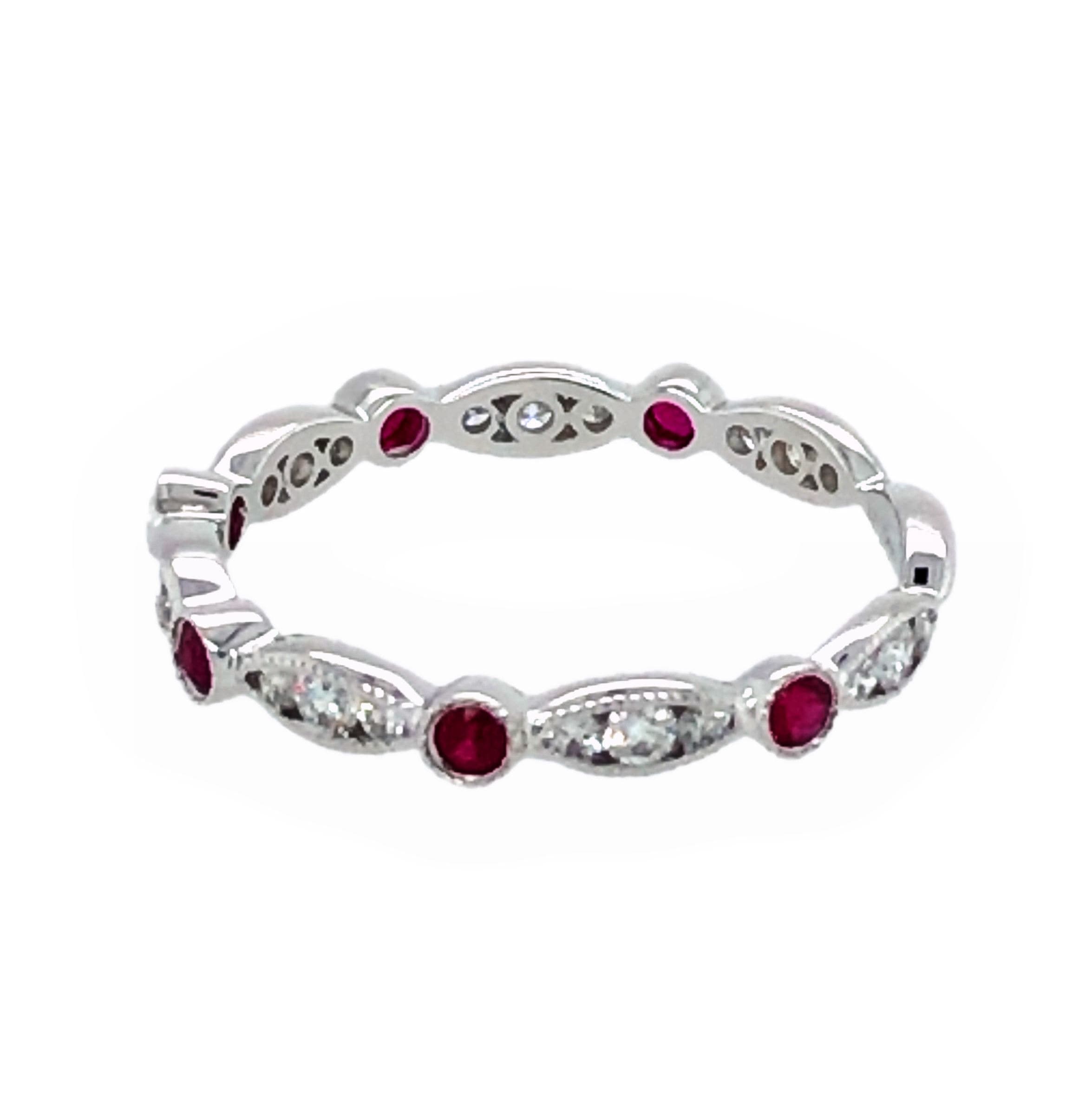 18K WHITE GOLD DIAMOND RUBY ETERNITY RING