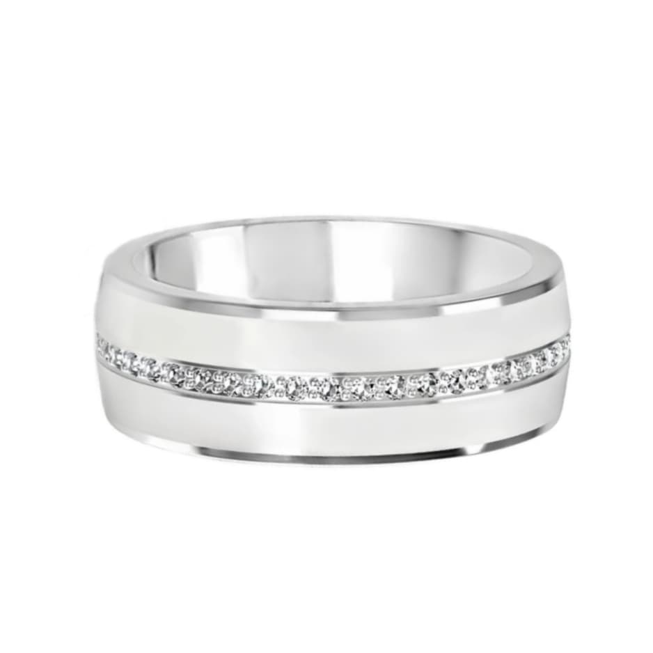 STERLING SILVER 7 MM ENAMEL & LAB-GROWN DIAMOND WEDDING RING