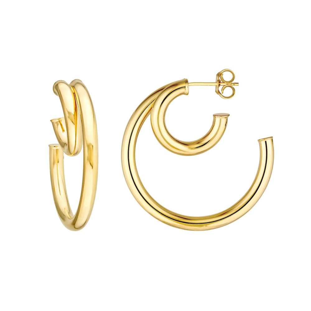 YELLOW GOLD DOUBLE HOOP EARRINGS