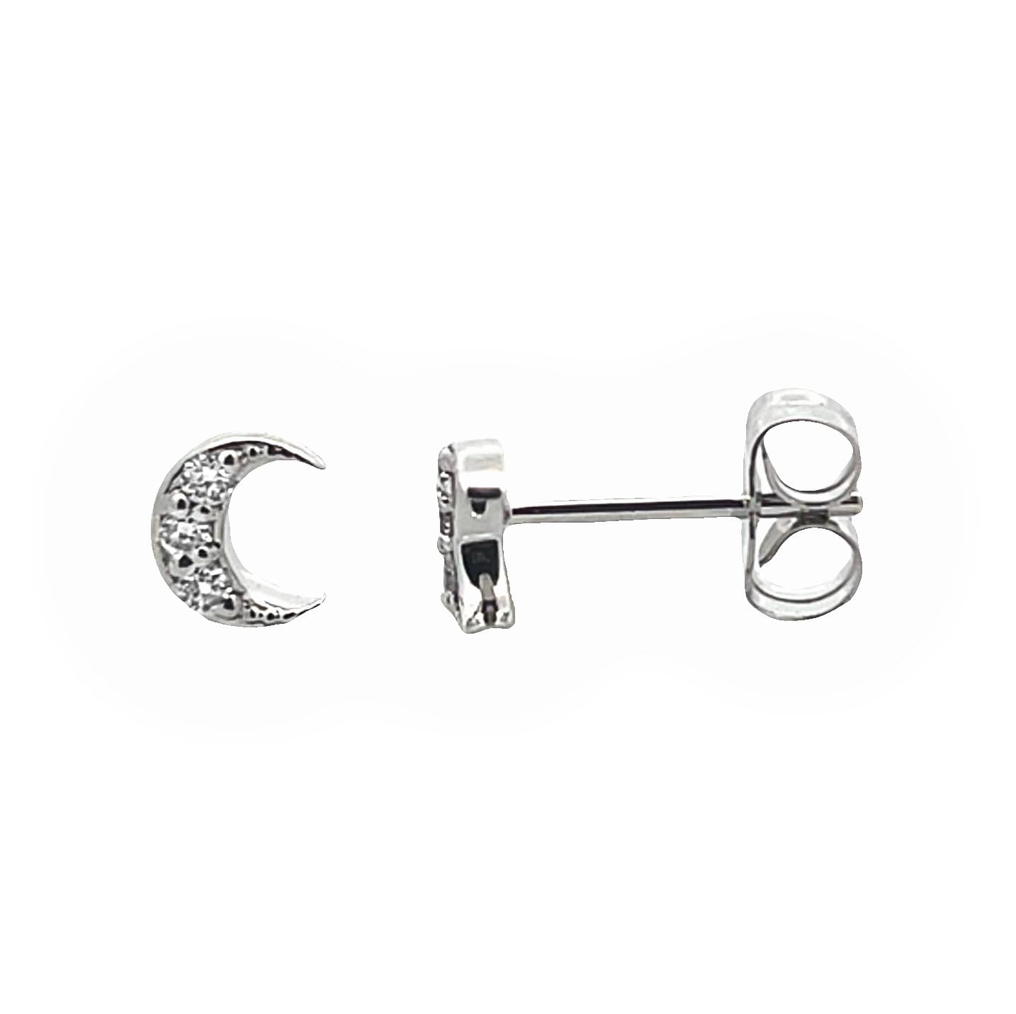 14K WHITE GOLD DIAMOND CRESCENT MOON STUD EARRINGS
