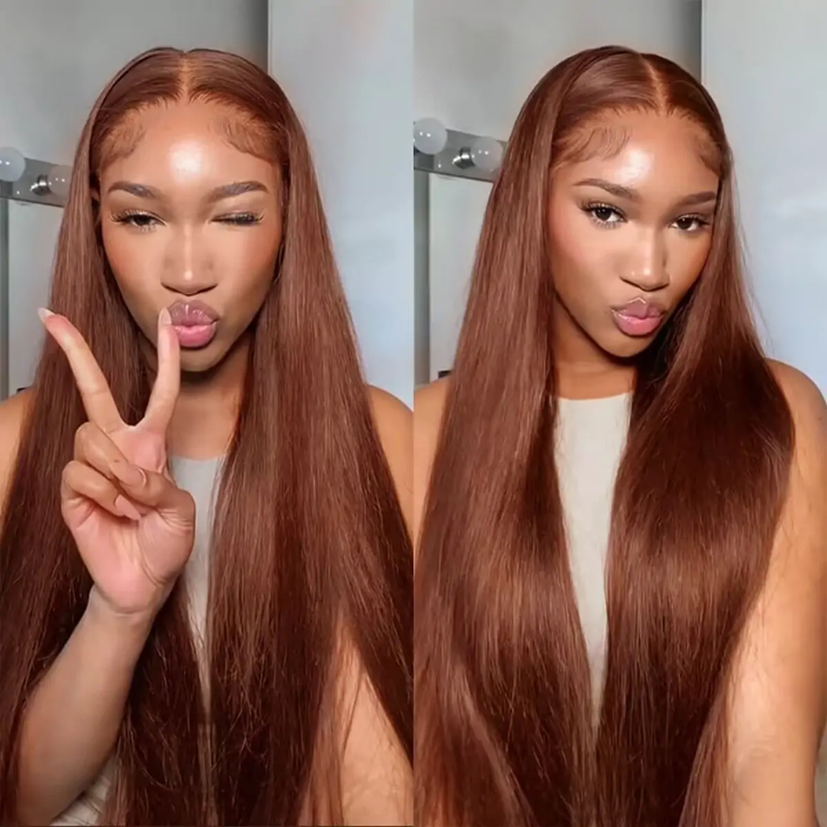 Copper Brown 6×5/8×6 Pull Go Glueless Wig Snug Fit Straight & Body Wave Wear & Go Glueless Wig All Size Fit