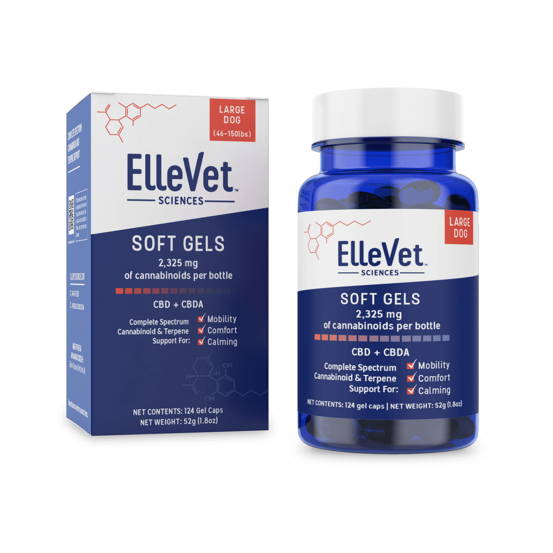 ElleVet Hemp CBD+CBDA Oil Soft Gels for Large Dogs