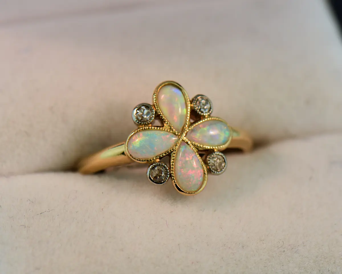 Antique Edwardian Opal & Diamond Clover Ring
