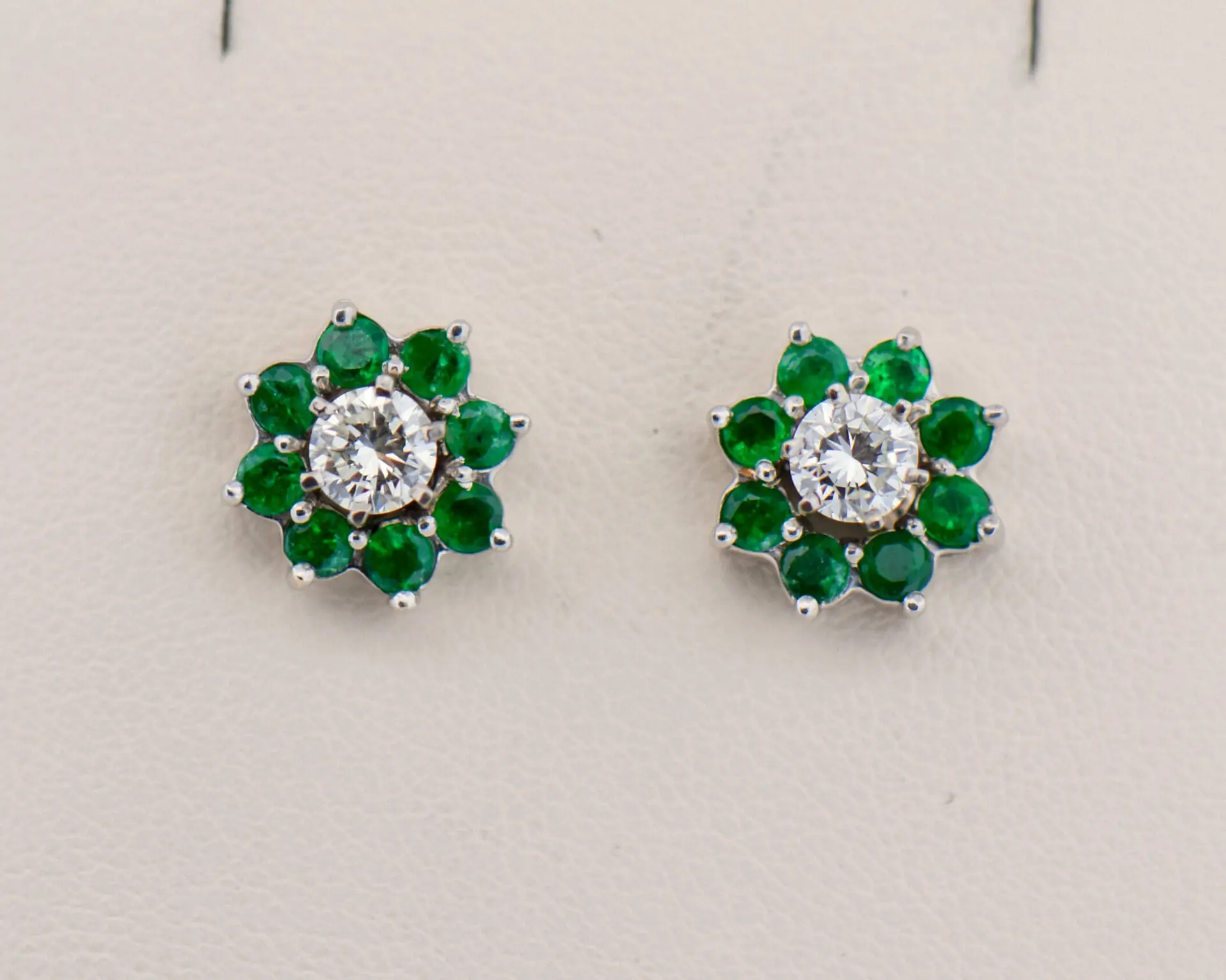 Vintage Diamond Stud Earrings with Emerald Halo Jackets