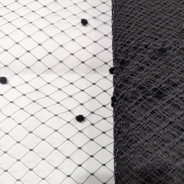 Black Merry Widow Chenille Dot Hat 12″ Veiling