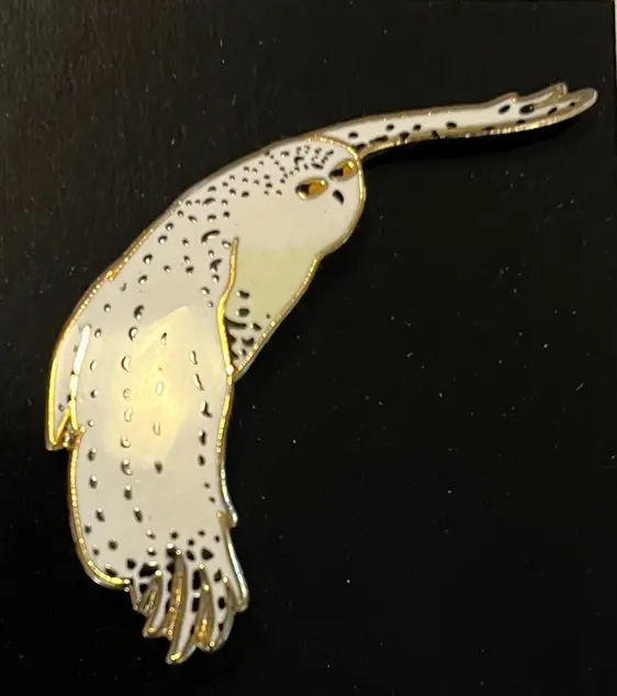 Enameled Raptor Pins, Snowy Owl.
