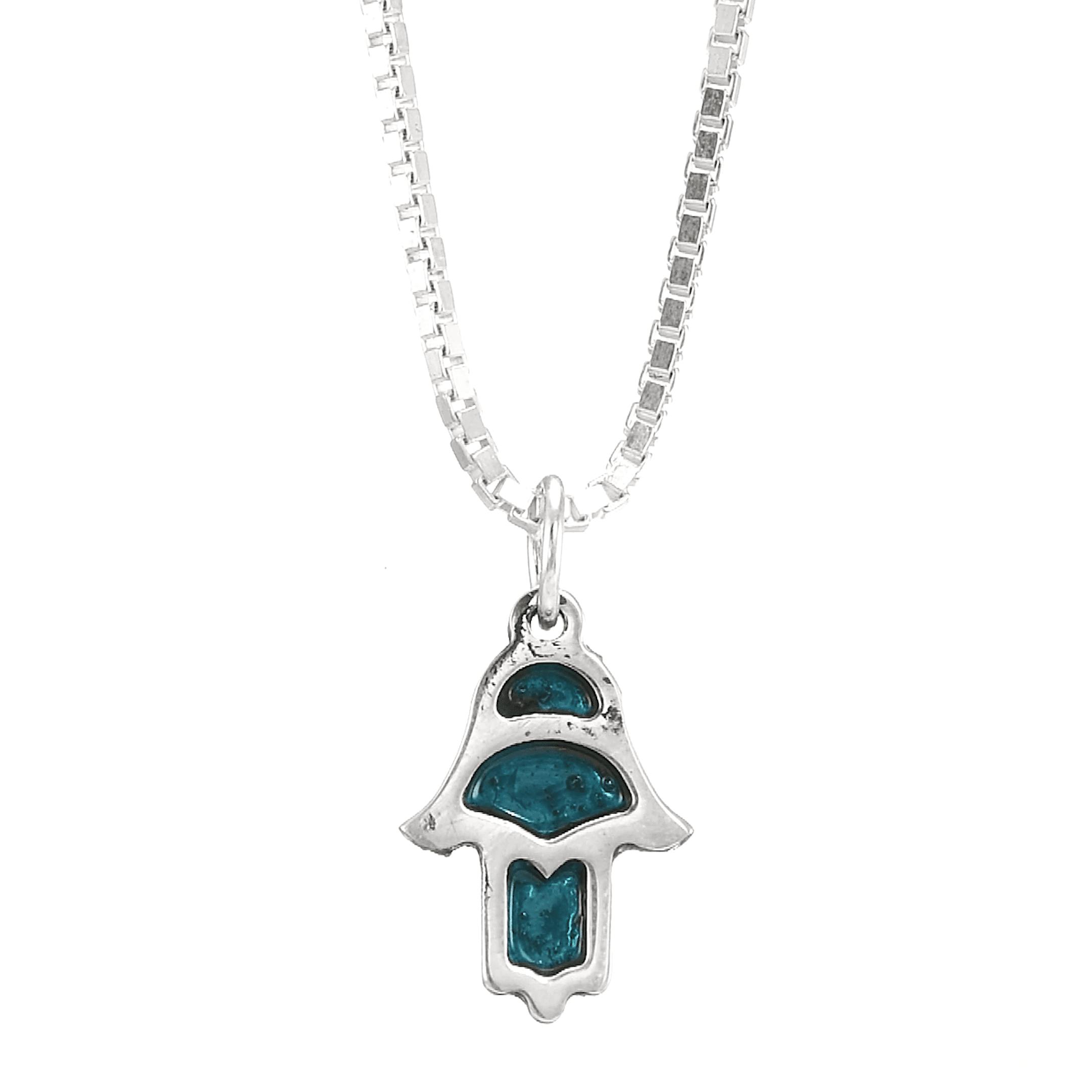 Small Blue Enamel Hamsa Hand Pendant From 925 Silver