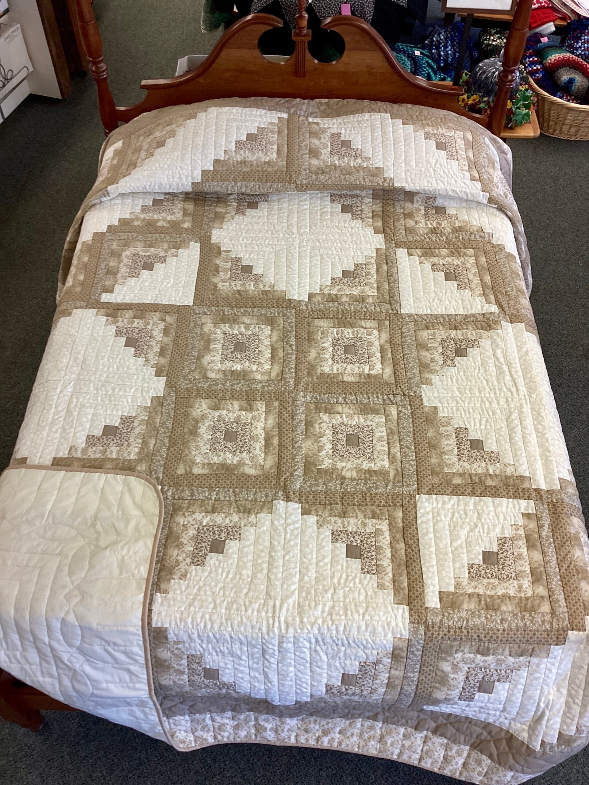Tan Log Cabin Star Quilt