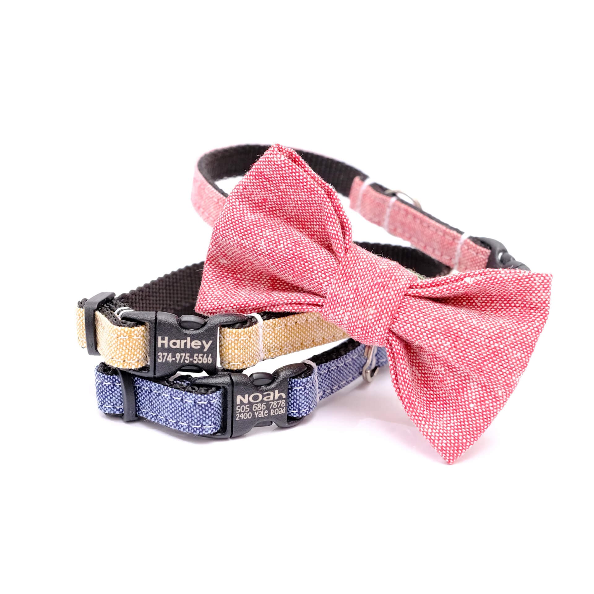 Breakaway Linen Bow Tie Cat Collar Set