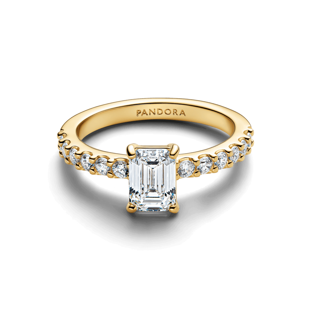 Rectangular Sparkling Halo Ring