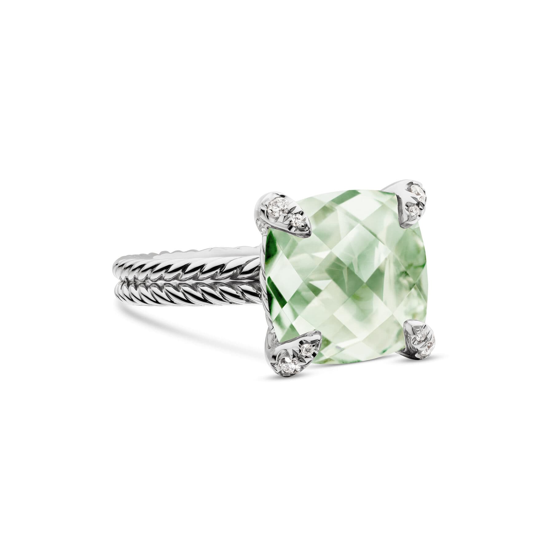 Sterling Silver Prasiolite & Diamond Ring